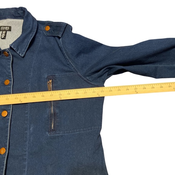 Jones New York denim ja features button down, epaulets, and a frayed hem. - Picture 5 of 6